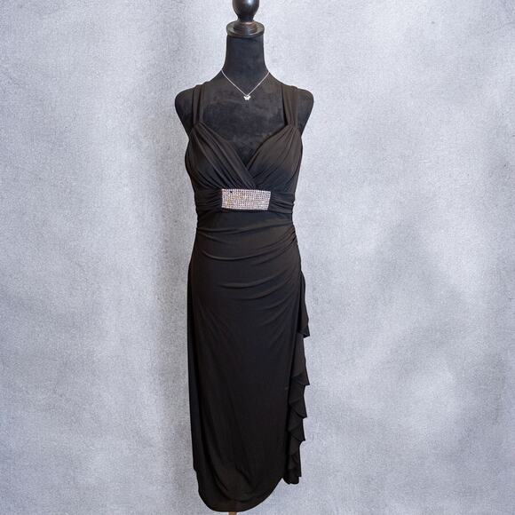 Vintage Y2K Betsy & Adam Rhinestone Ruffle Ruched Black Maxi Dress 12P - Picture 3 of 9